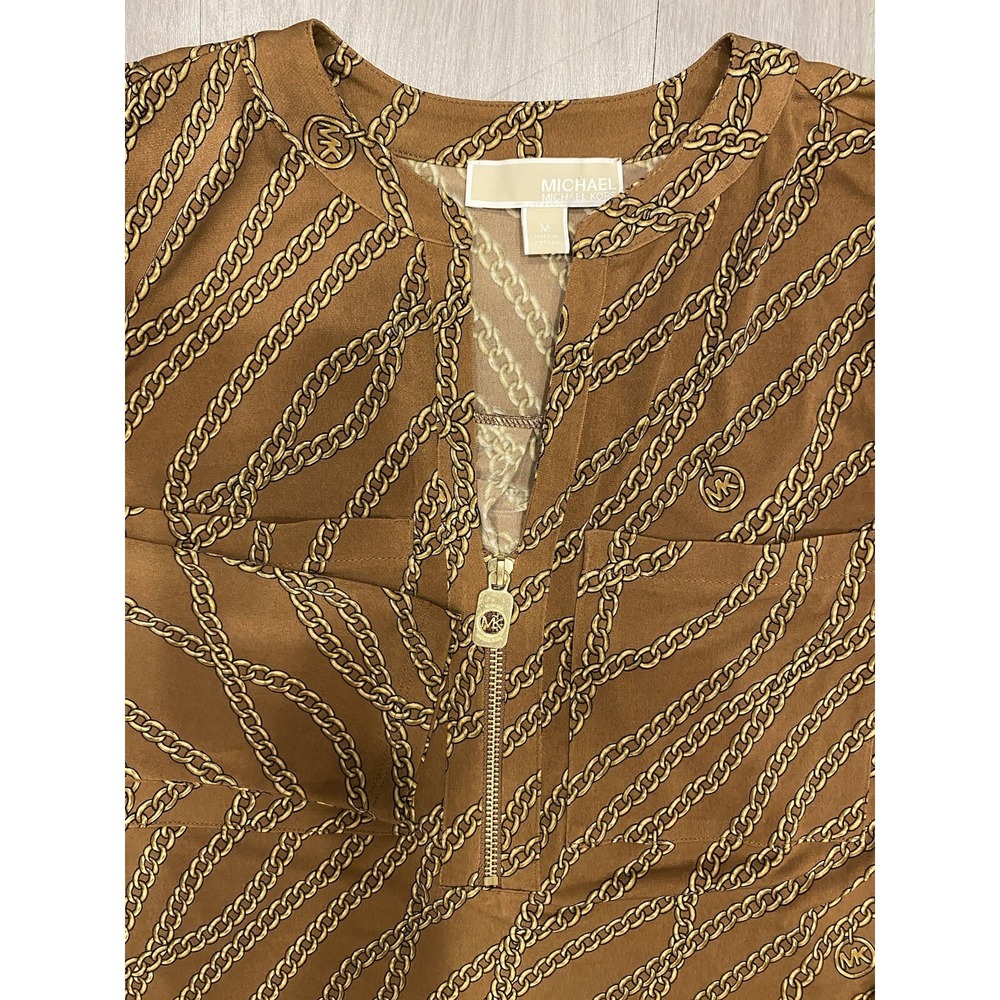 Michael Kors Women Top Chain Link MK Logo Printed Chains Pockets Medium Size M